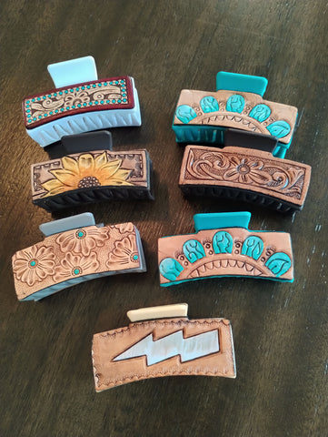 Tooled Leather Claw Clips