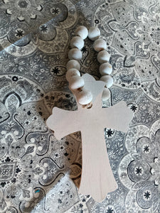 white washed farmhouse beads & large cross
